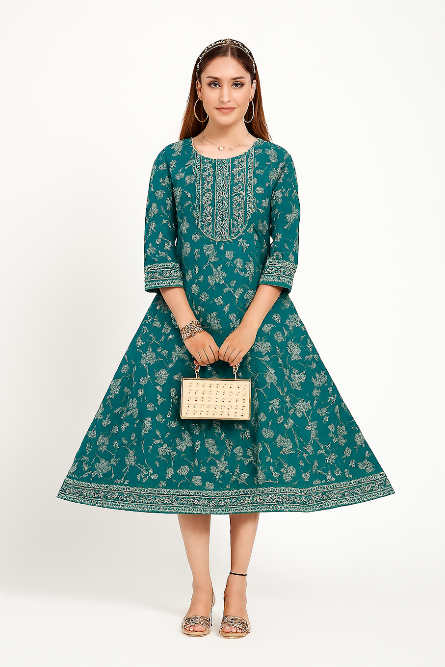 Women Kurta Set-Teal (Size-M) | D38