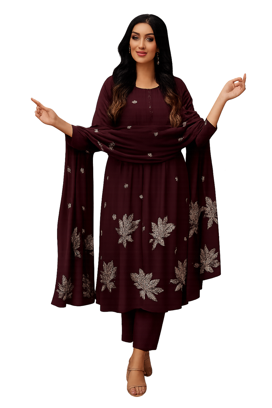 Women Festive Wear Kurta Set-Brown (Size-2XL) | D21