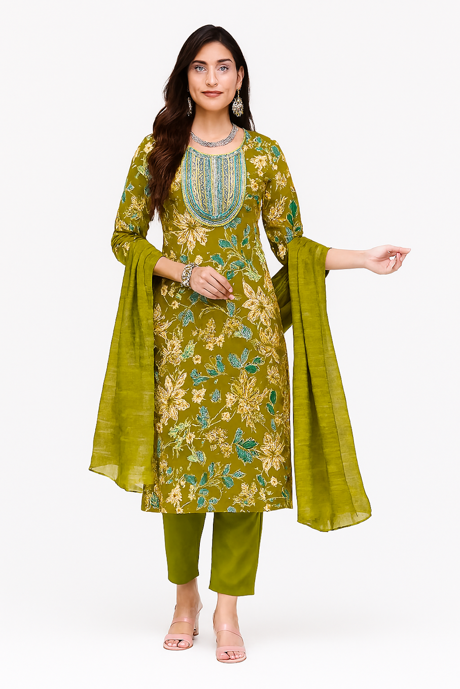 Women Kurta Set-Green (Size-S) | D68