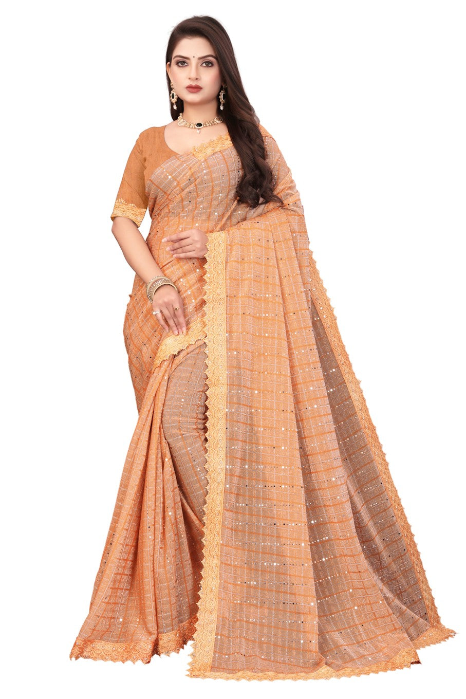Women's Elegant Saree Set for festive wear-Peach