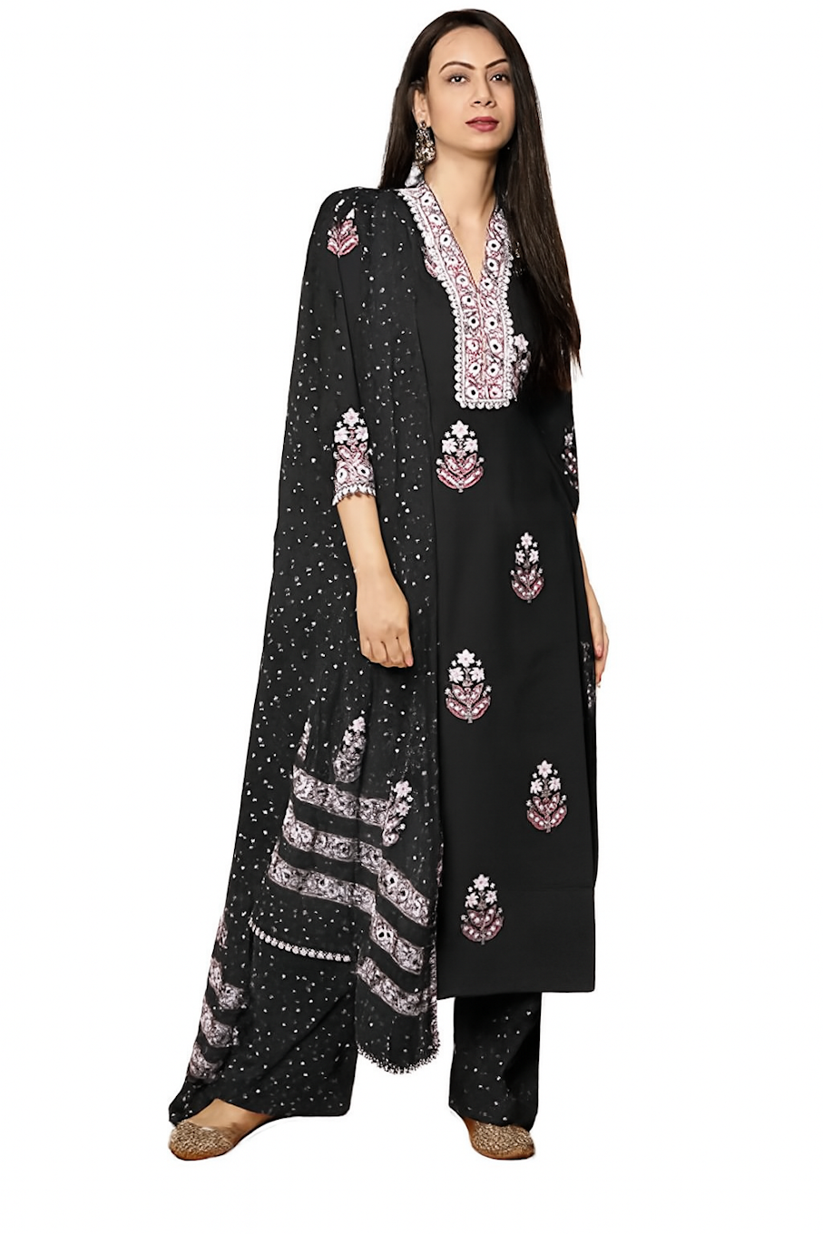 Women Festive Wear Kurta Set-Black (Size-L) | D25