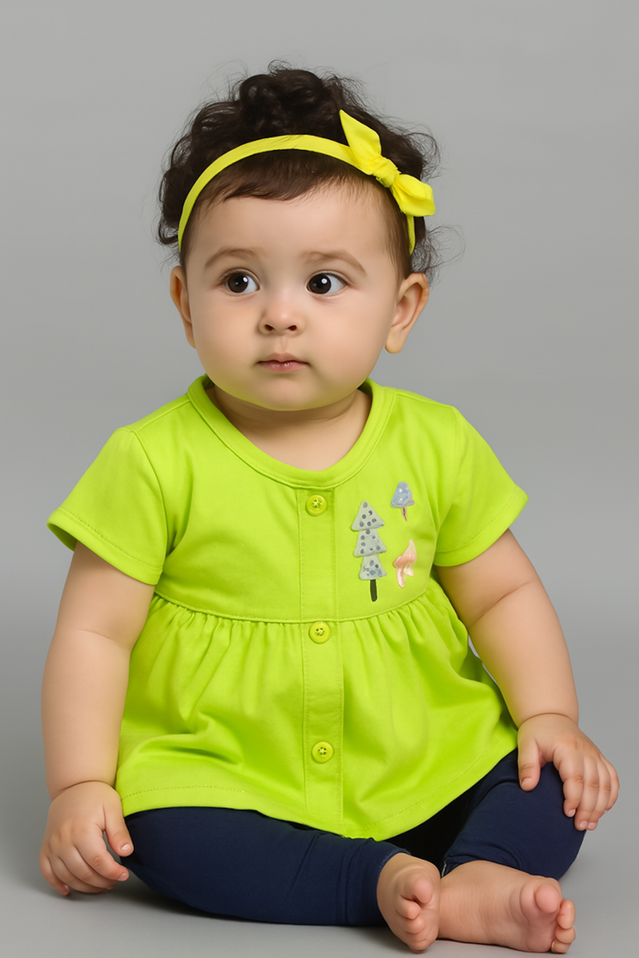 Knee-Length A-Line Dress for girls-Light Green (Size-5-6 YEAR) | D140