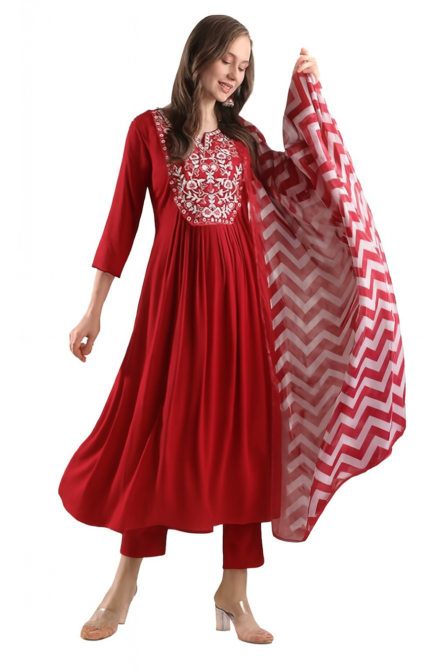 Women Festive Wear Kurta Set-Red (Size-XS) | D87