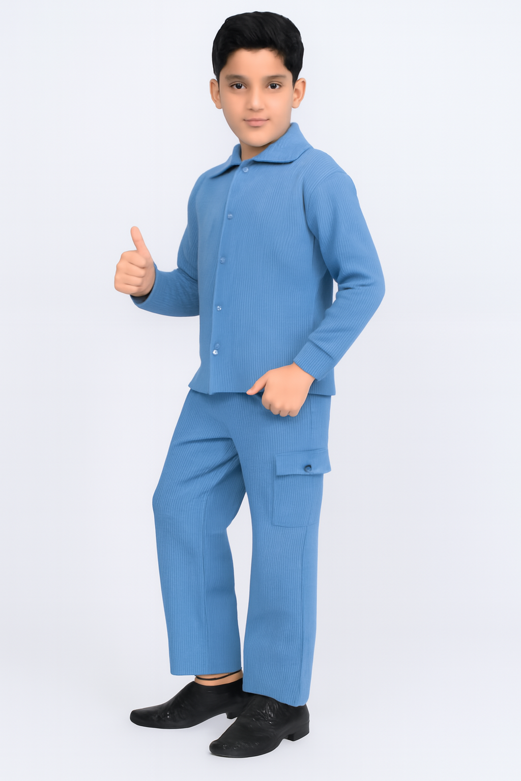 S-Boys’ Formal Cotton Set –  Blue Shirt & Cargo Pants | Stylish