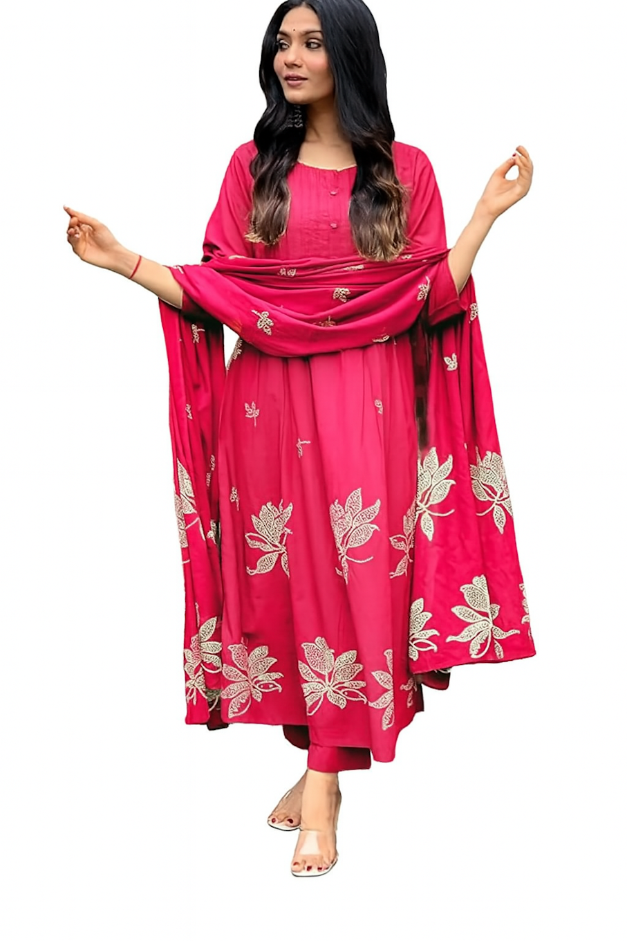 Women Festive Wear Kurta Set-Rani Pink (Size-2XL) | D24