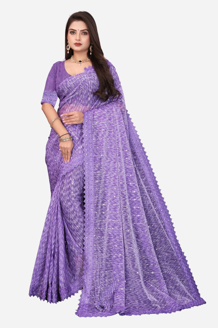 Women's Elegant Saree Set for festive wear-Purple