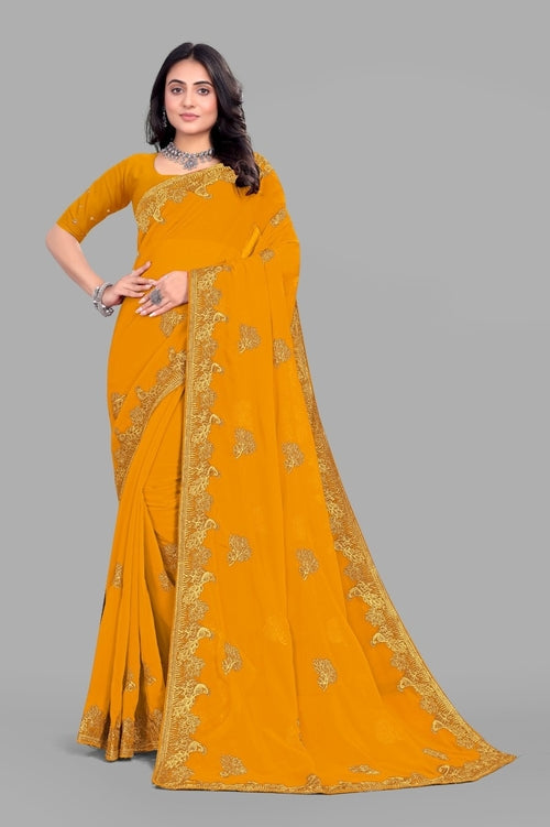 Women's Elegant Saree Set for festive wear-Yellow-02