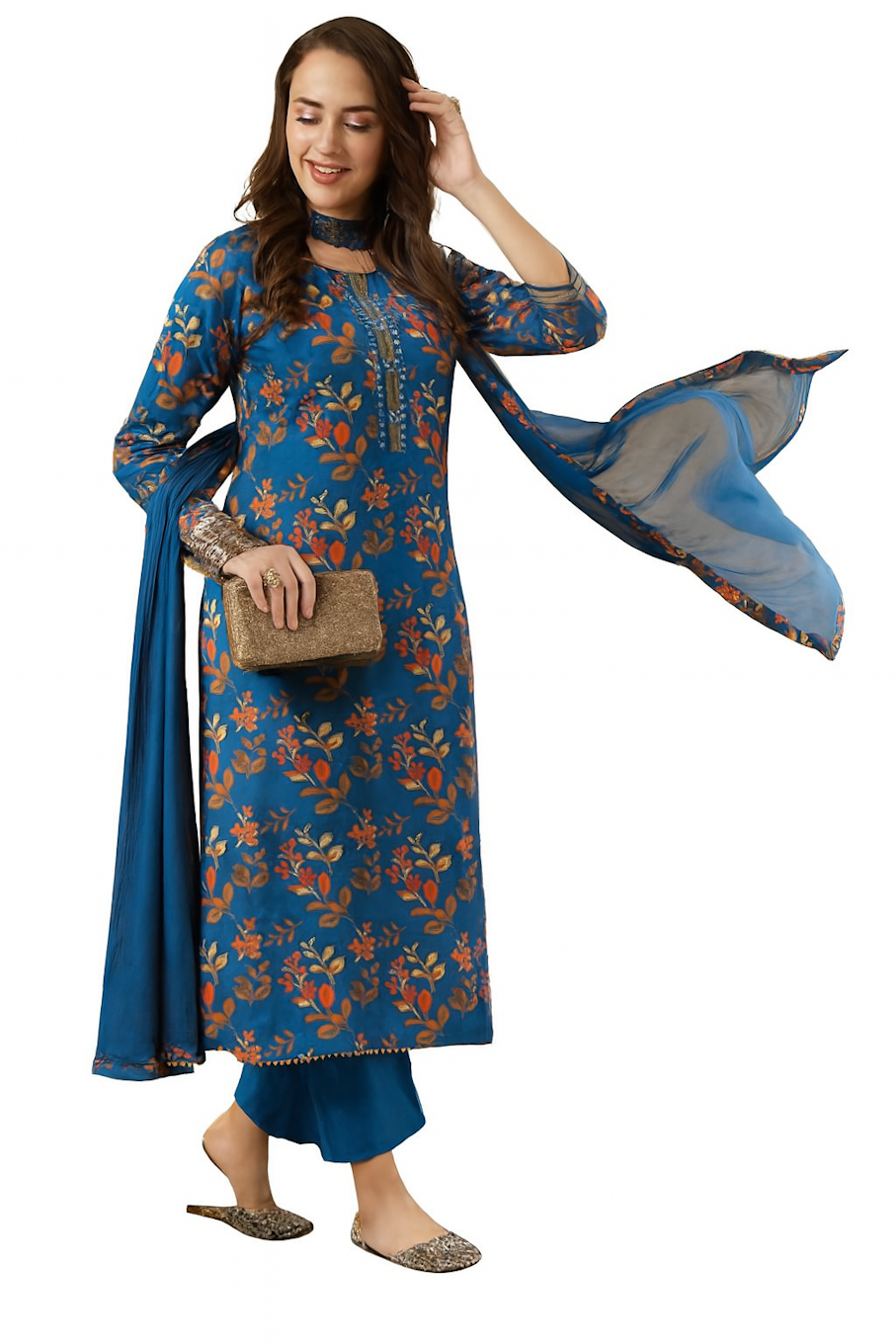 Women Festive Wear Kurta Set-Teal (Size-XS) | D189