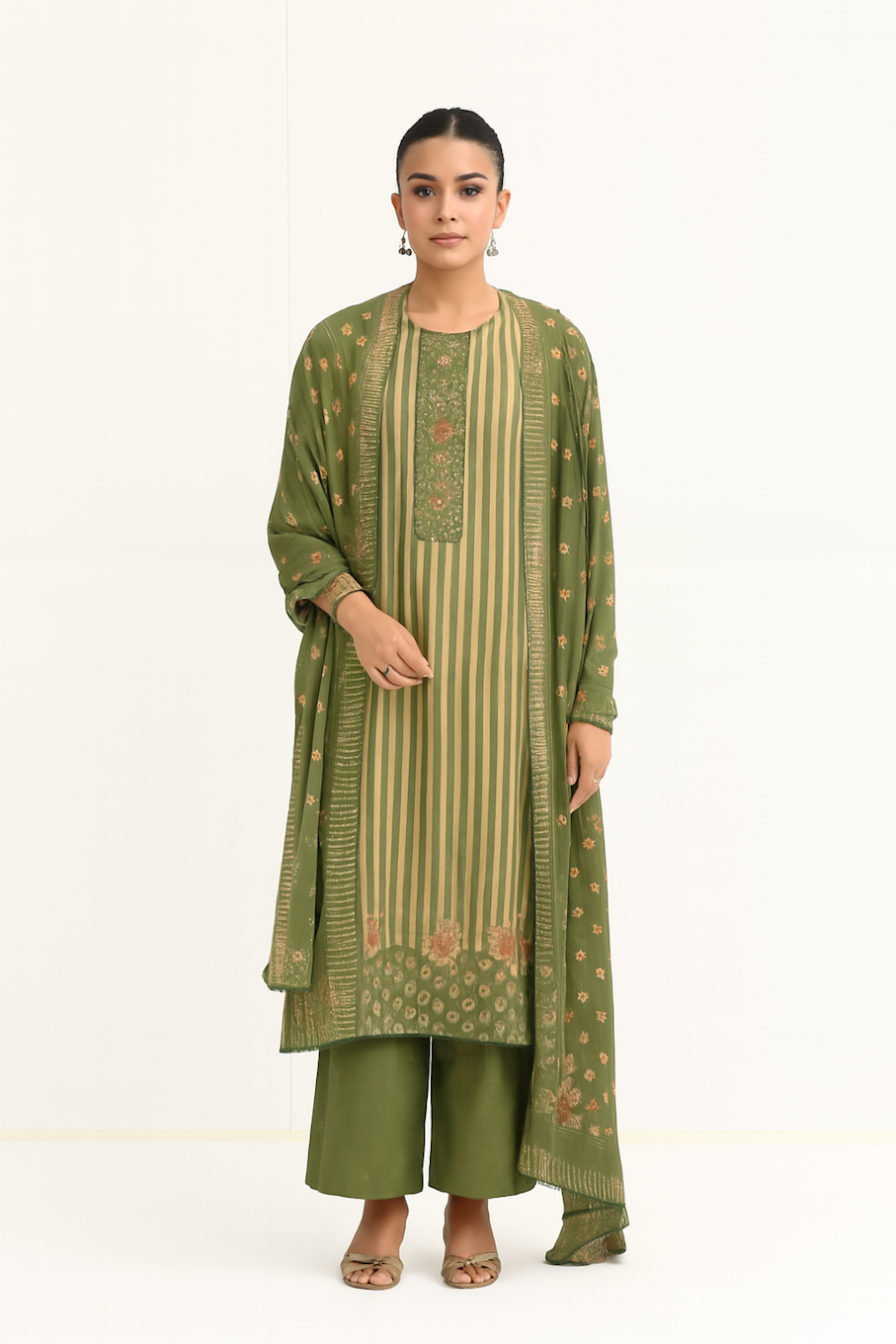 Women Embroidery Kurta Set-Green (Size-XS) | D229