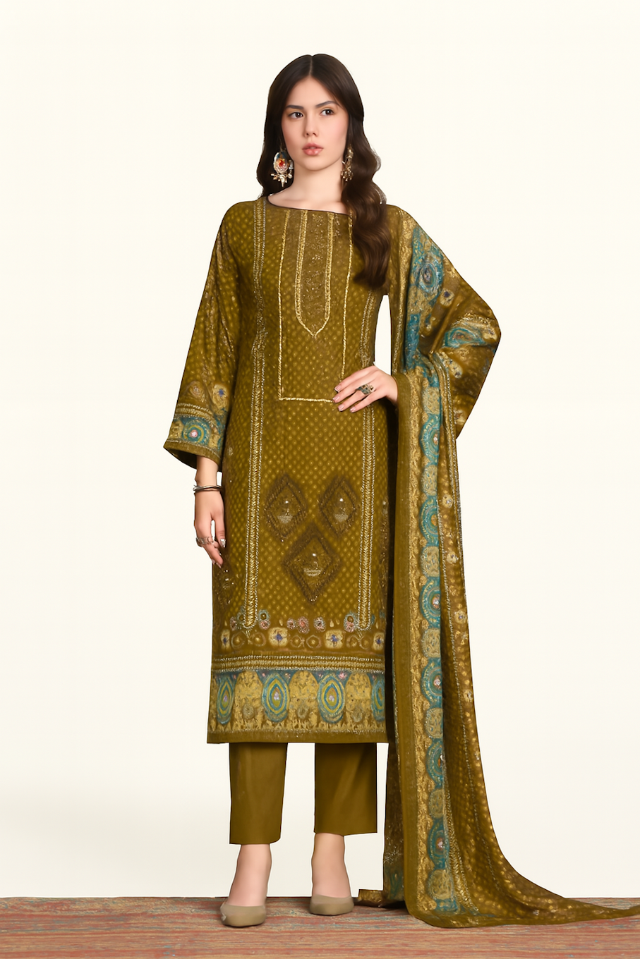 Women Embroidery Kurta Set-Dark Green (Size-5XL) | D74