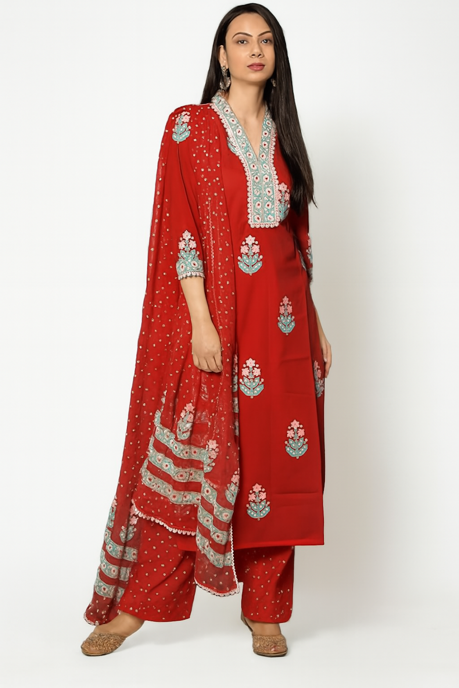 Women Festive Wear Kurta Set-Red (Size-2XL) | D32