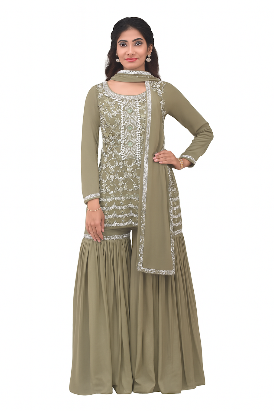 Women Embroidery Kurta Set-Green (Size-XXS) | D96