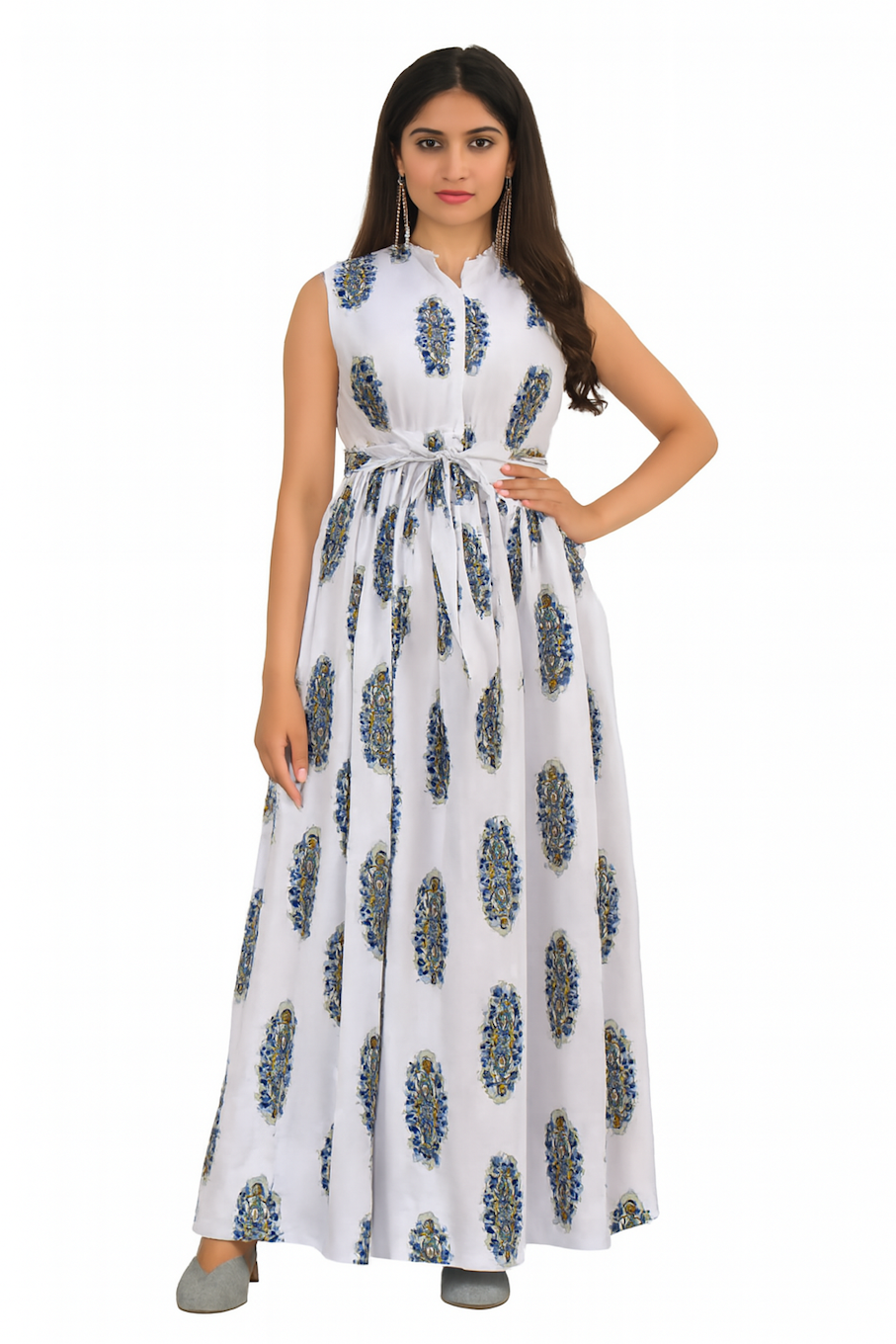 Embroidered Designer Gown for Women-White (Size-3XL) | D27