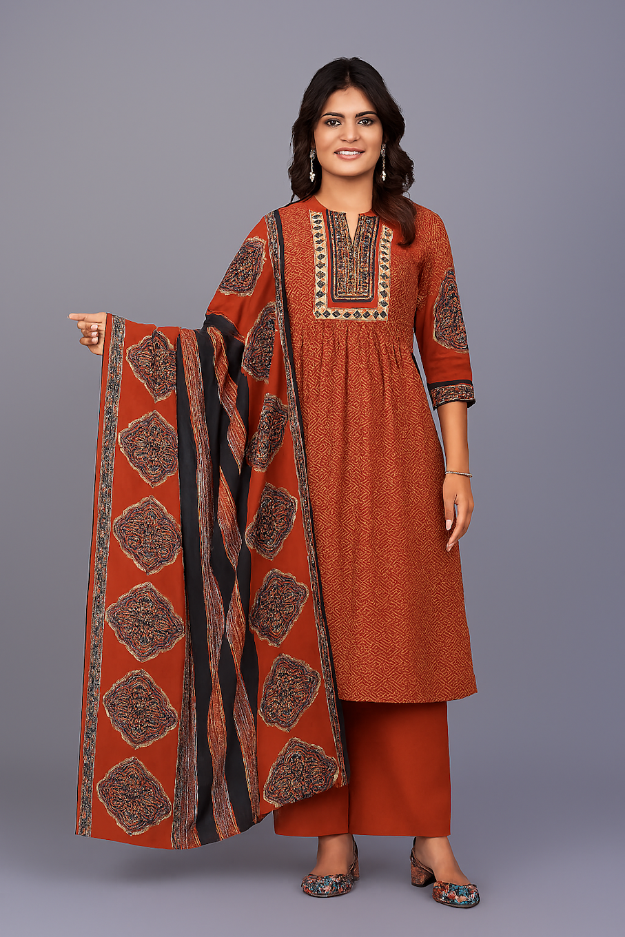 Women Kurta Set-Orange (Size-S) | D02