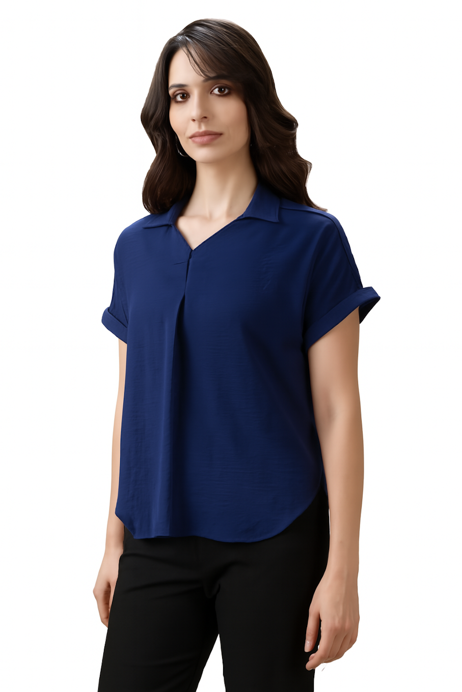 Short Sleeve Collared Top-Dark Blue (Size-2XL)