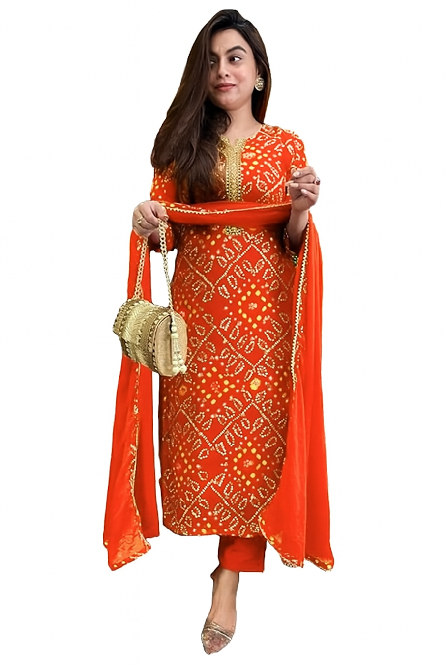 Women Festive Wear Kurta Set-Orange (Size-4XL) | D08