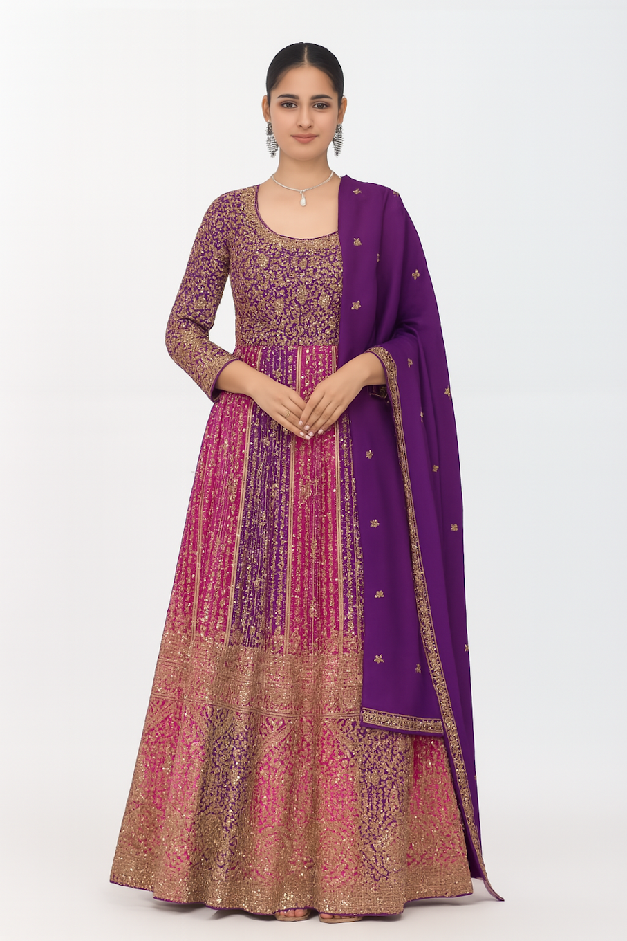 Embroidered Designer Gown for Women-Purple (Size-4XL) | D03