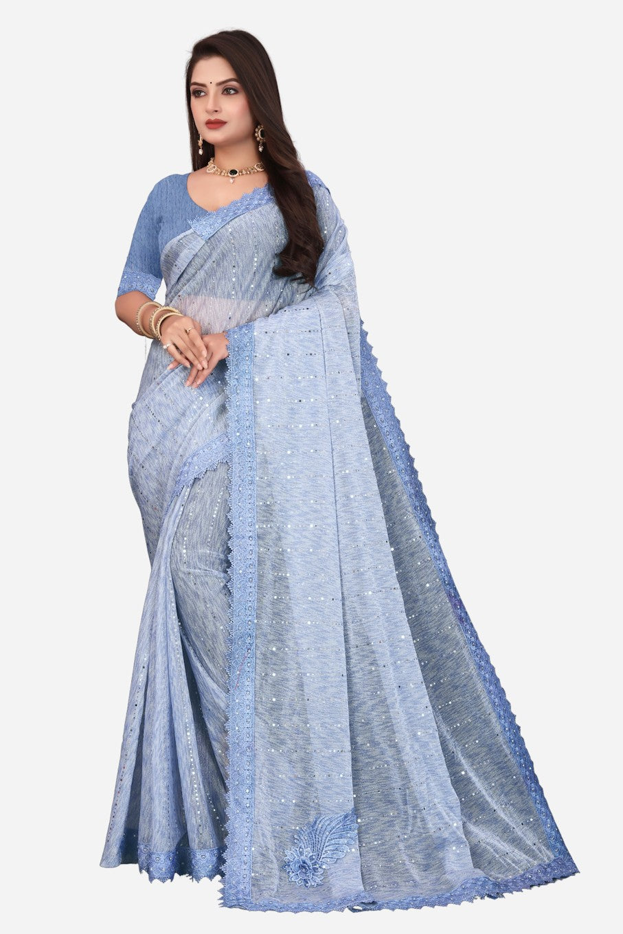 Women's Elegant Saree Set for festive wear-Sky Blue