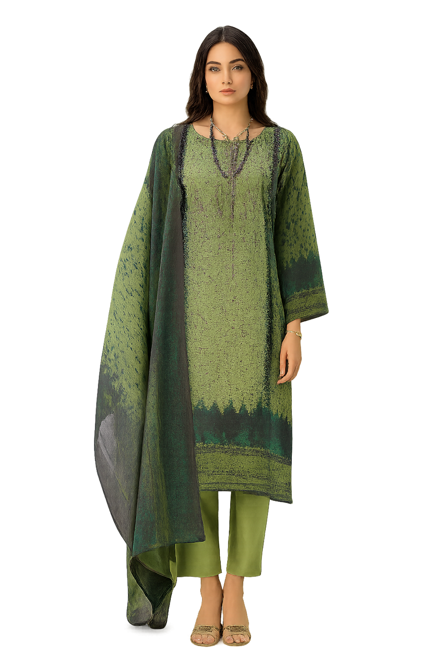 Women Designer Embroidery Kurta Set-Green (Size-L) | D26