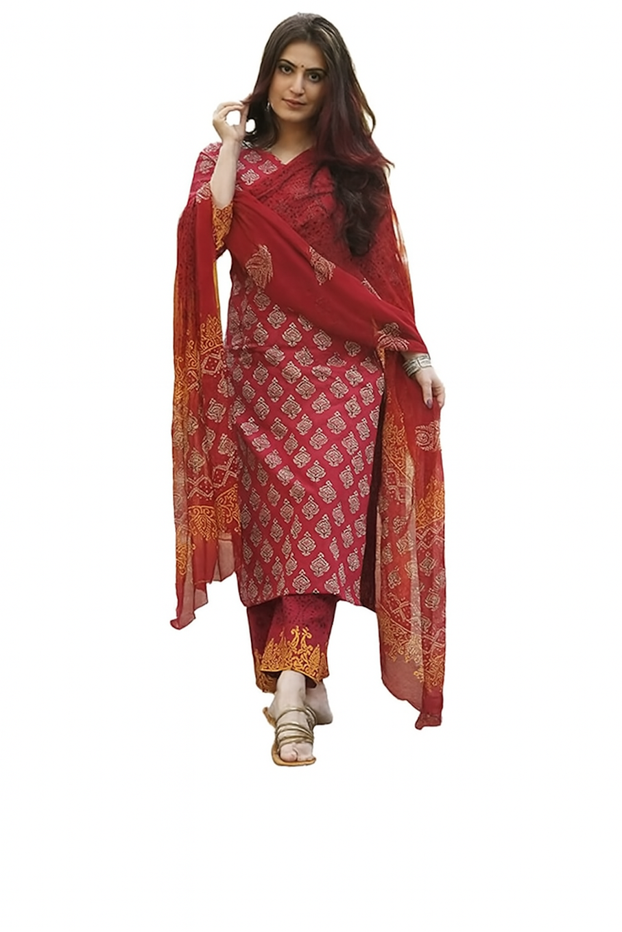 Women Festive Wear Kurta Set-Red (Size-2XL) | D82