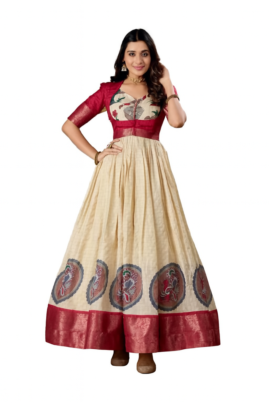 Embroidered Designer Gown for Women-Red (Size-XL) | D123