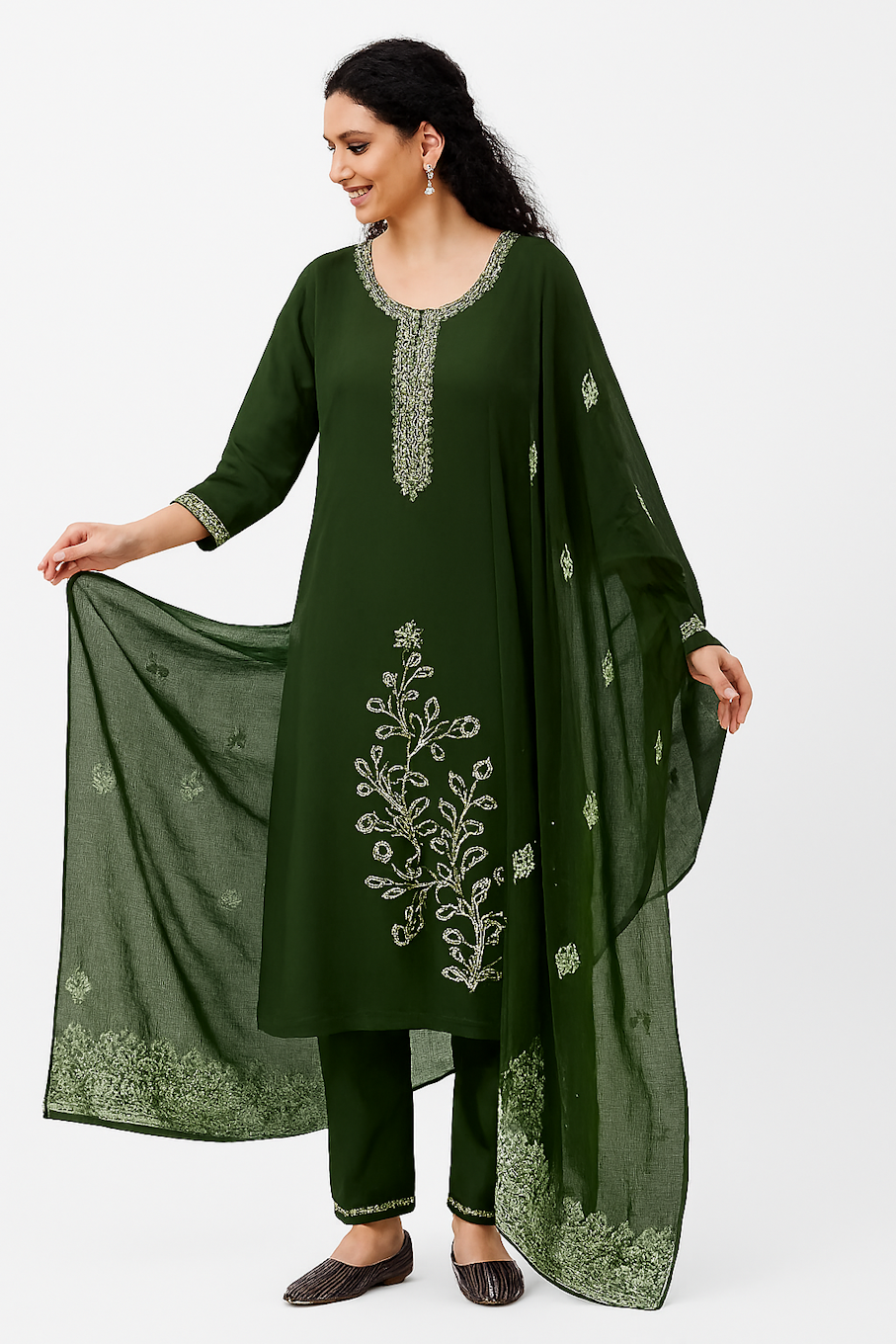 Women Kurta Set-Green (Size-2XL) | D03