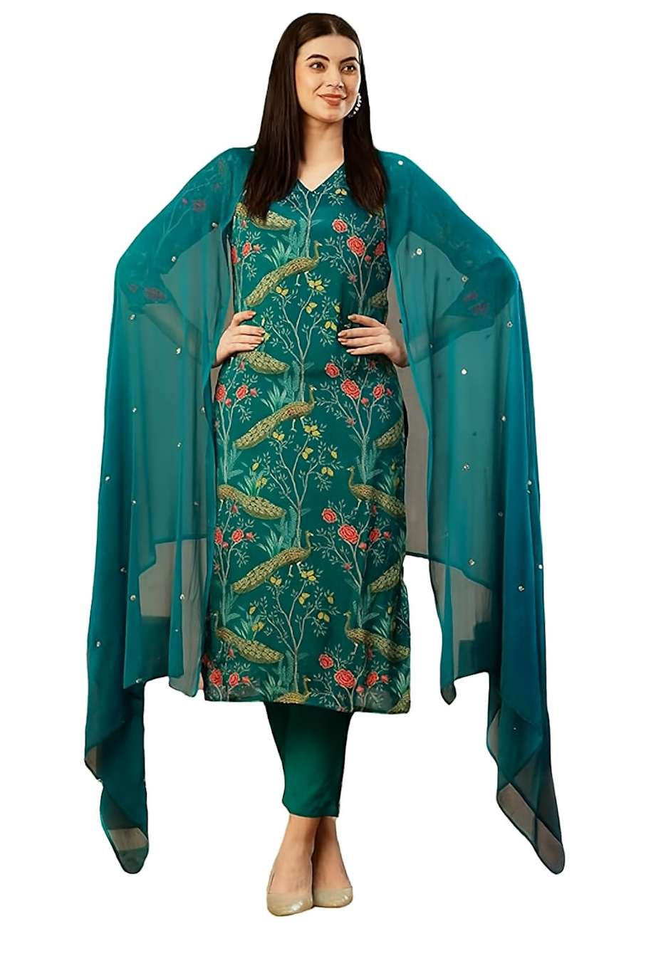 Women Festive Wear Kurta Set-Teal (Size-XS) | D159