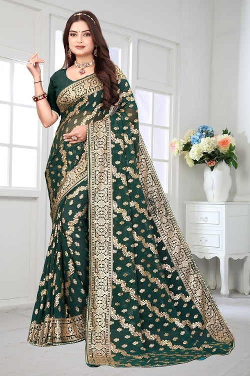 Women's Elegant Saree Set for festive wear-Green-05