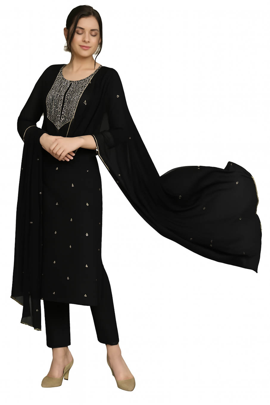 Women Festive Wear Kurta Set-Black (Size-4XL) | D78