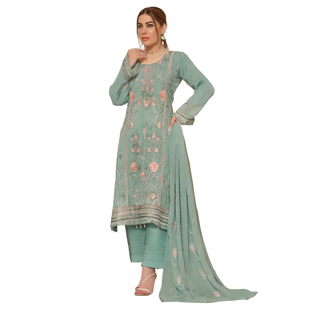 Women Embroidery Kurta Set-Light Green (Size-M) | D185