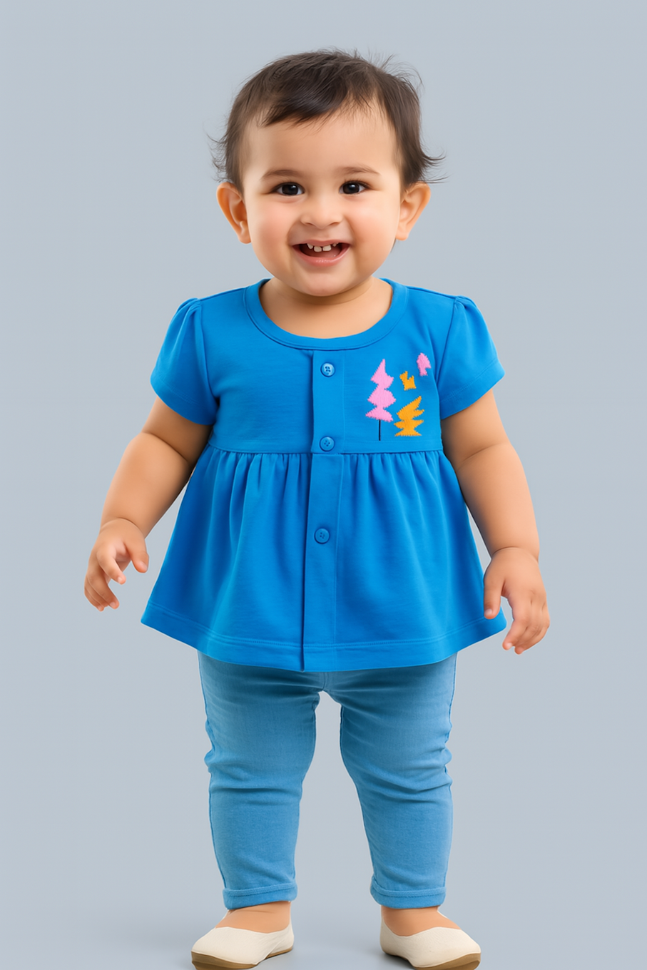 Knee-Length A-Line Dress for girls-Blue (Size-2-3 YEAR) | D136