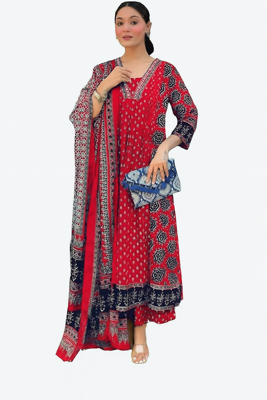 Women Festive Wear Kurta Set-Red (Size-2XL) | D56