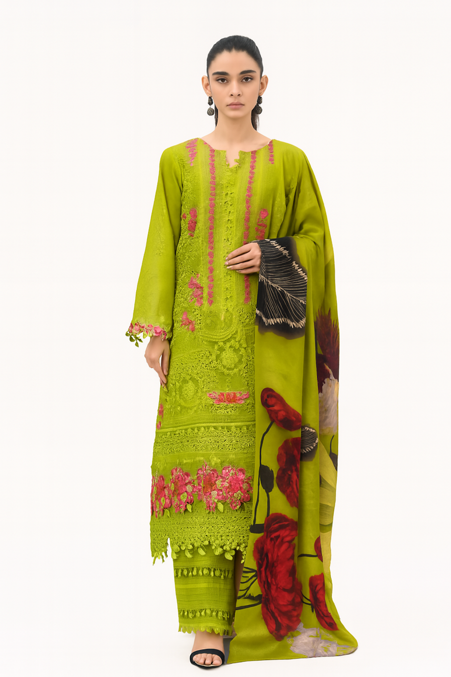 Women Embroidery Kurta Set-Green (Size-4XL) | D126