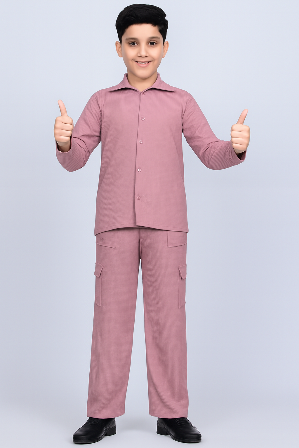 M-Boys’ Formal Cotton Set – Pink Shirt & Cargo Pants | Stylish