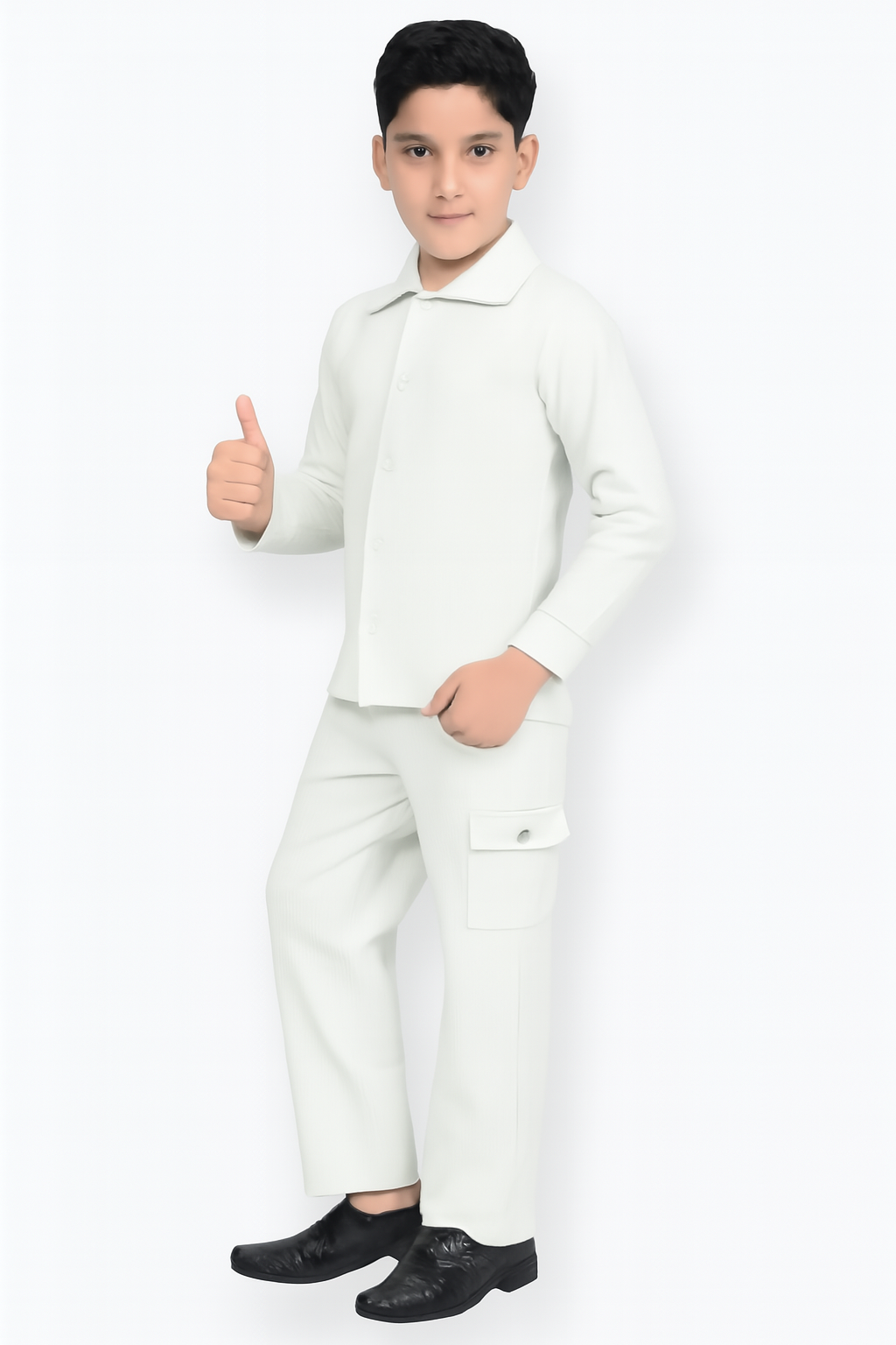 L-Boys’ Formal Cotton Set –  White Shirt & Cargo Pants | Stylish