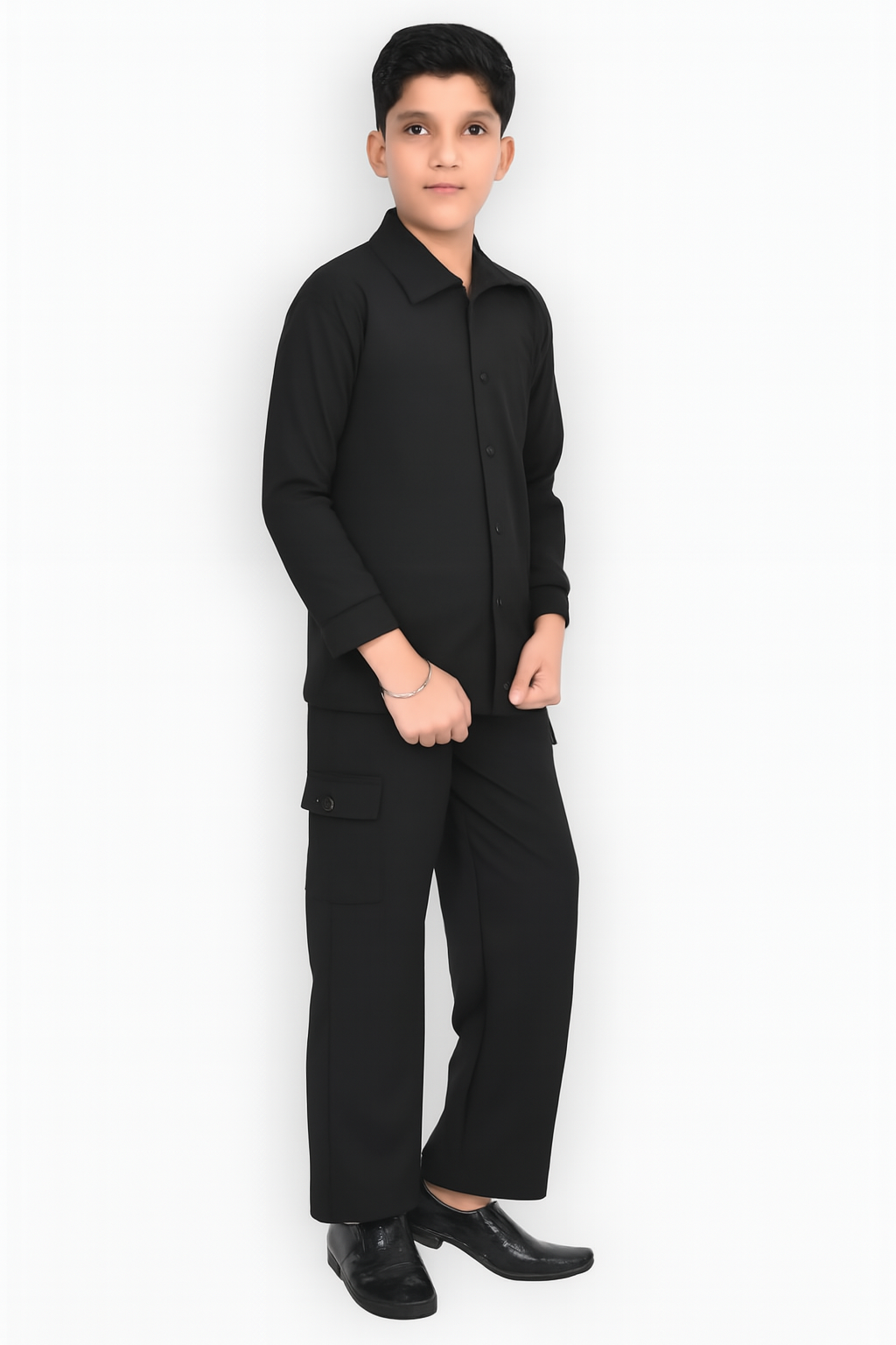 S-Boys’ Formal Cotton Set – Black Shirt & Cargo Pants | Stylish