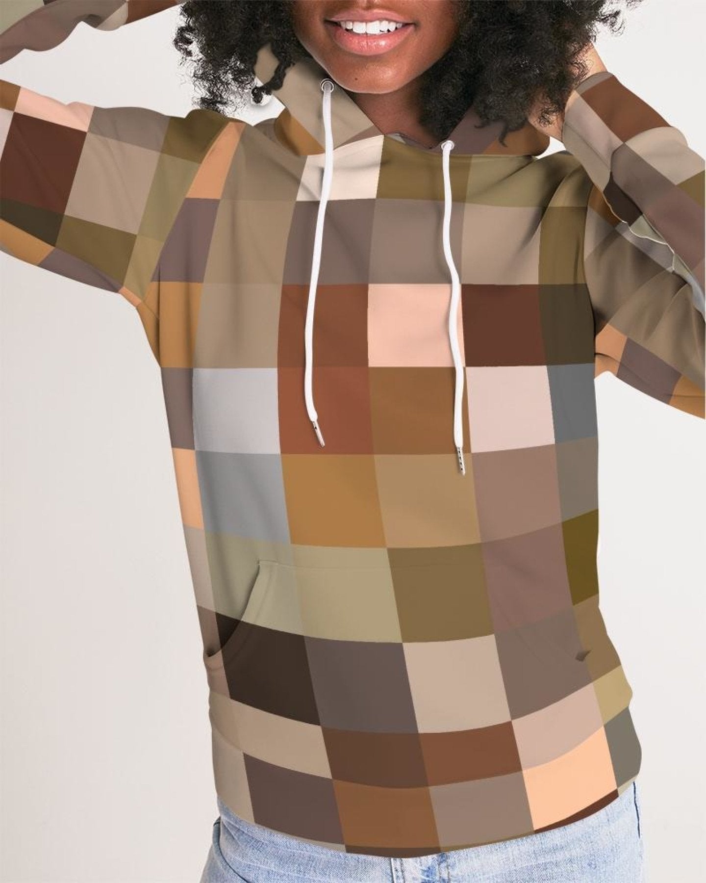 Womens Hoodie - Brown Multicolor Colorblock Pattern