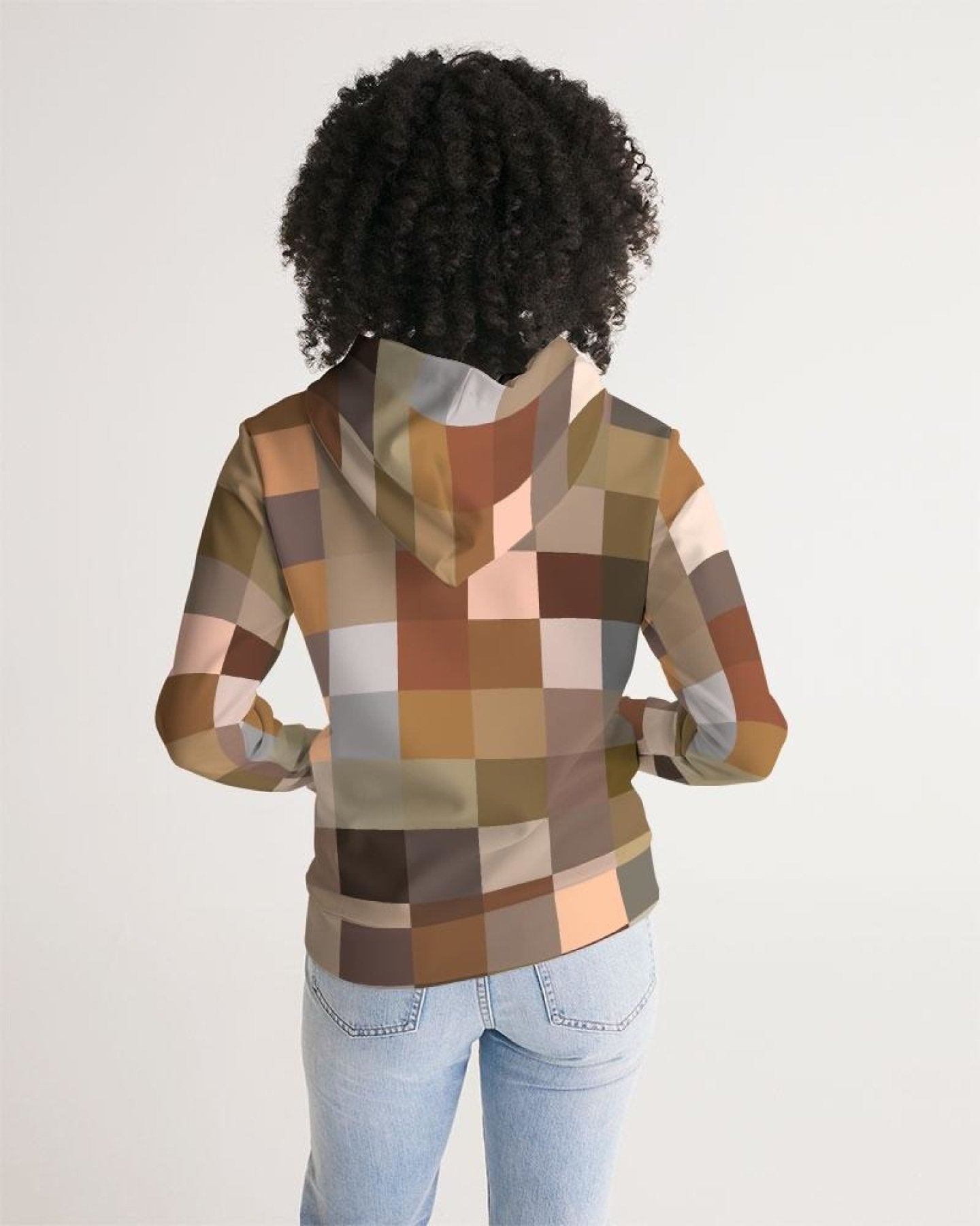 Womens Hoodie - Brown Multicolor Colorblock Pattern