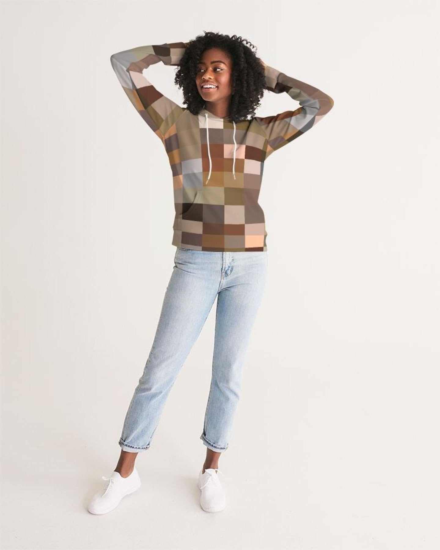 Womens Hoodie - Brown Multicolor Colorblock Pattern