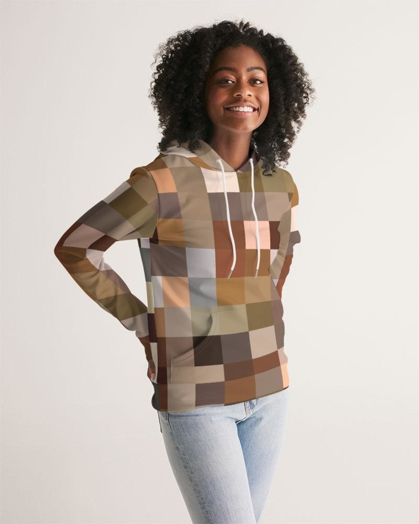 Womens Hoodie - Brown Multicolor Colorblock Pattern