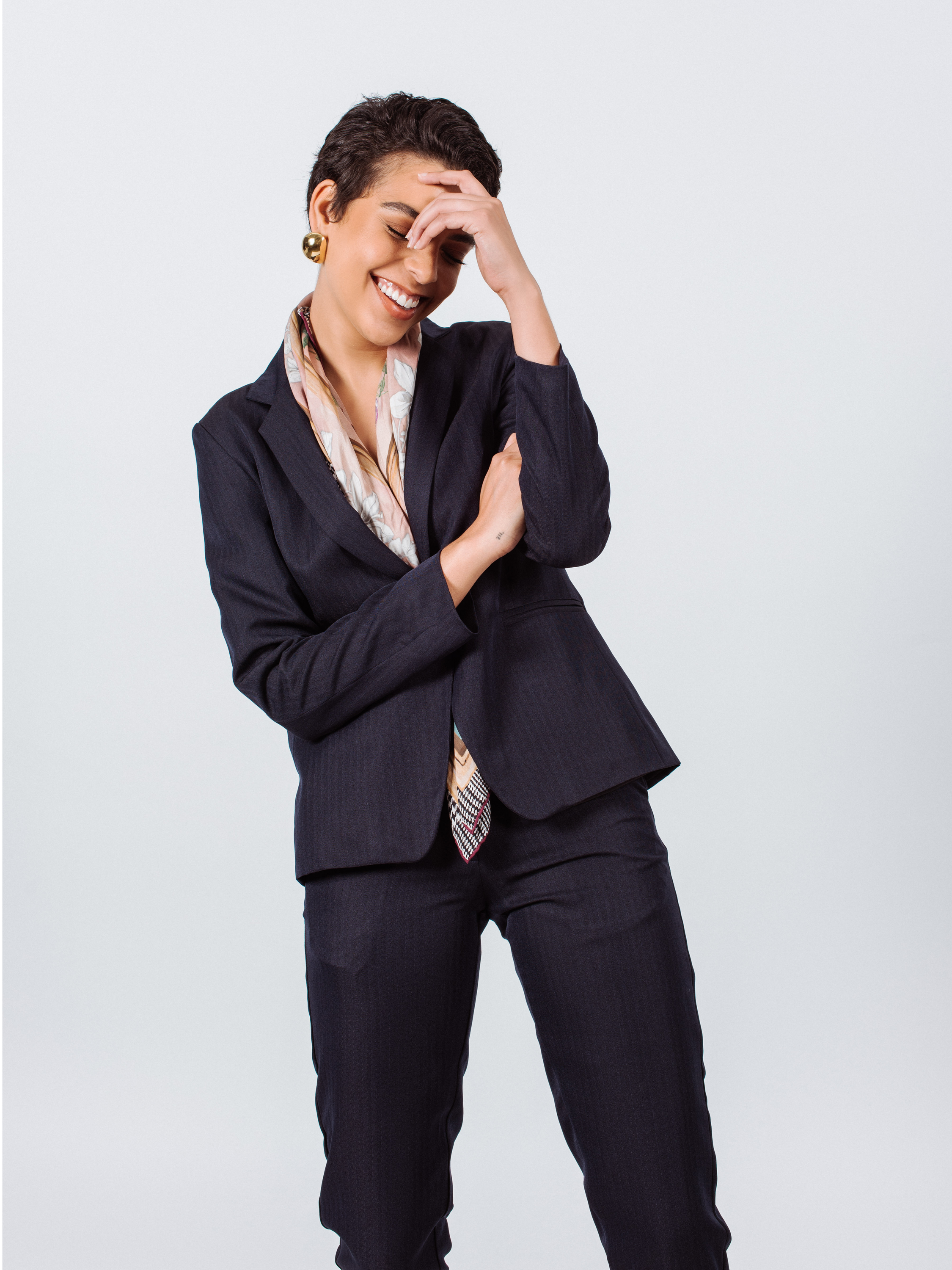 Navy Peak-Lapels Single-Breasted Blazer – Women’s Tailored Jacket