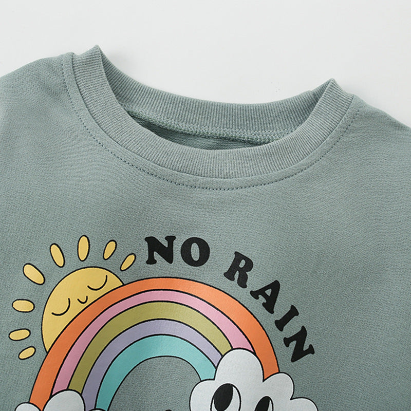 Autumn and Spring Arrival Flowers and Rainbow Cartoon Pattern Long