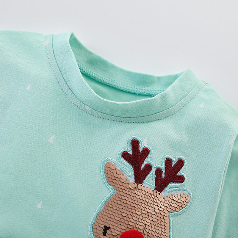 Autumn and Spring New Arrival Christmas Cartoon Sequins Pattern Long