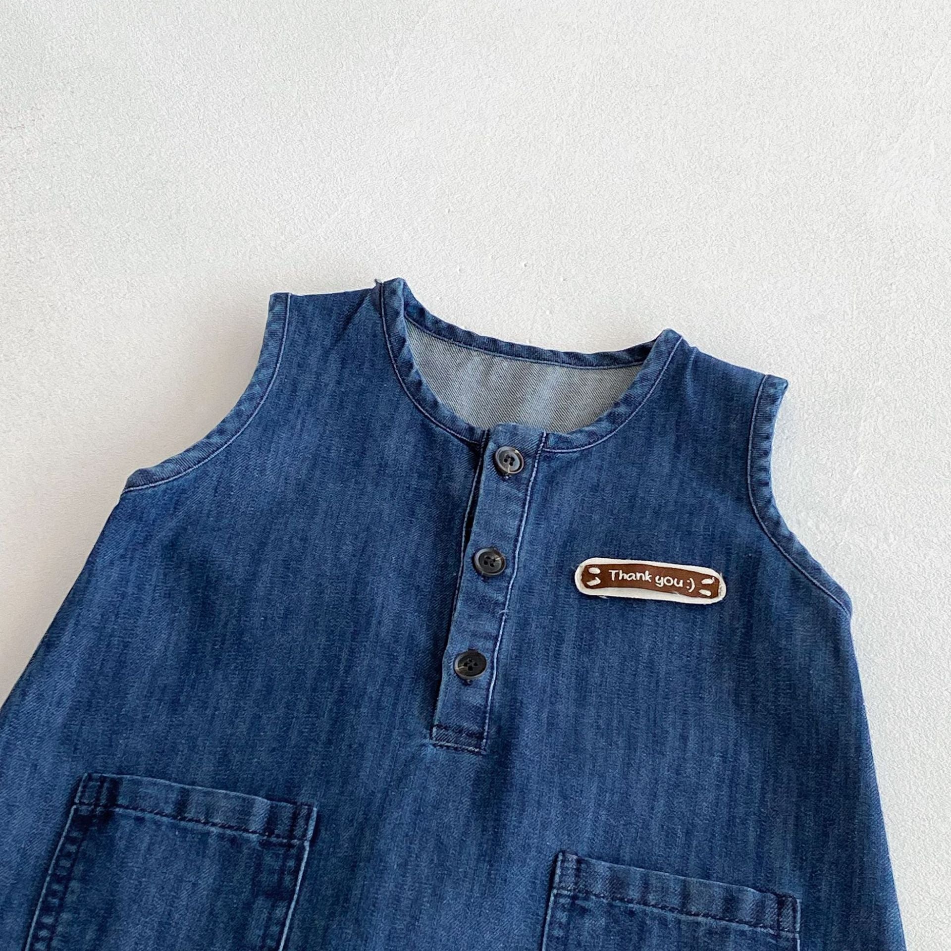 Autumn Arrival Baby Unisex Sleeveless Letters Pattern Denim Rompers