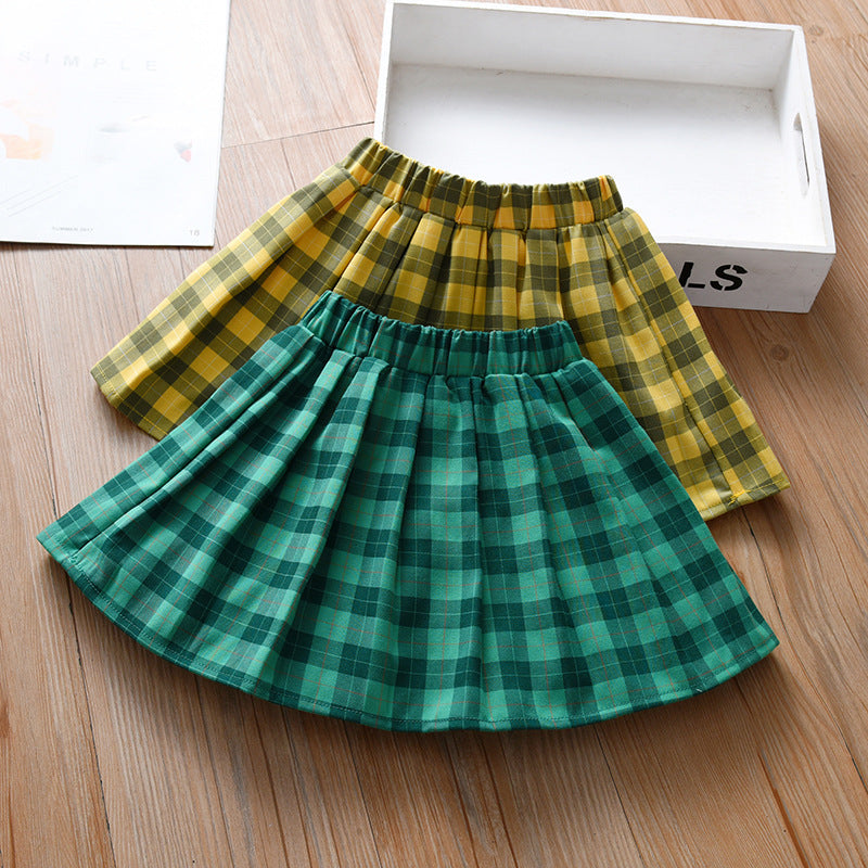 Summer Hot Selling Kids Girls Plaid Casual Preppy Skirt