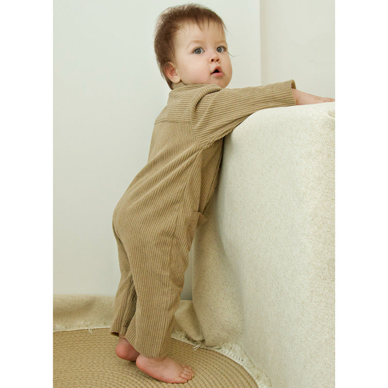 Autumn Arrival Baby Unisex Long Sleeves Solid Color Corduroy Rompers