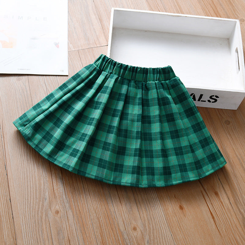 Summer Hot Selling Kids Girls Plaid Casual Preppy Skirt