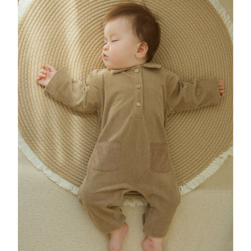 Autumn Arrival Baby Unisex Long Sleeves Solid Color Corduroy Rompers