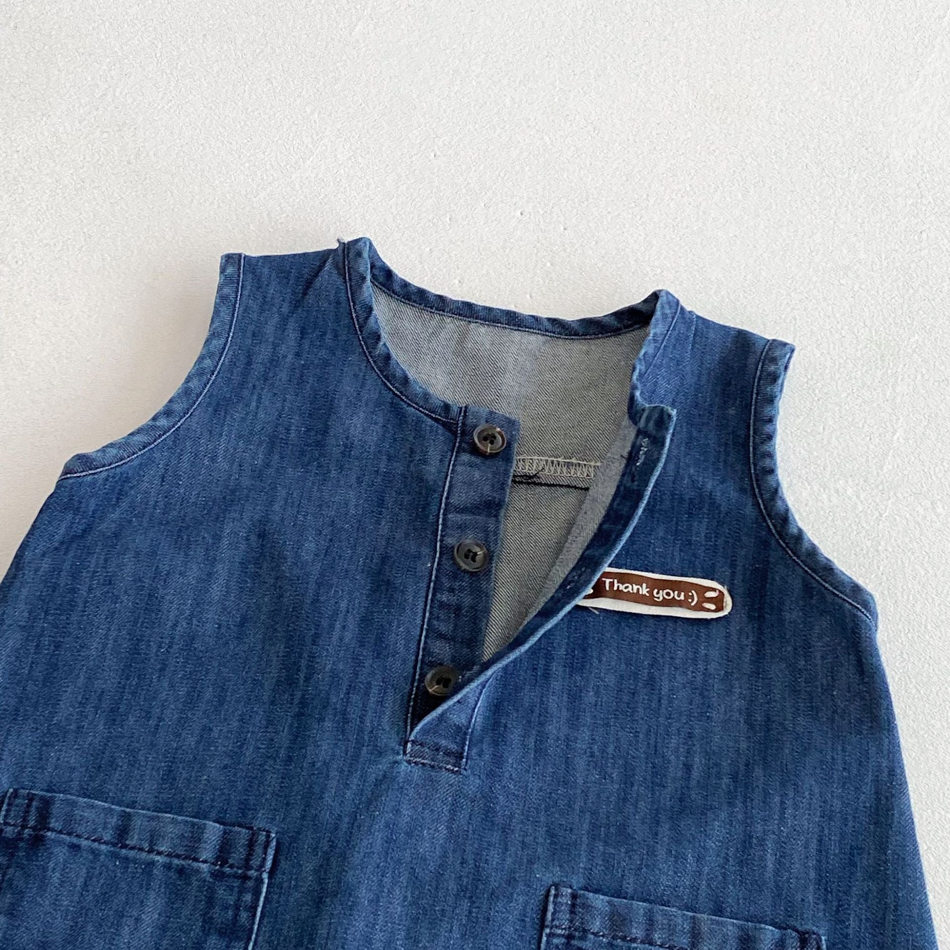 Autumn Arrival Baby Unisex Sleeveless Letters Pattern Denim Rompers