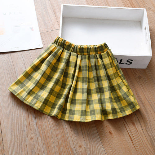 Summer Hot Selling Kids Girls Plaid Casual Preppy Skirt